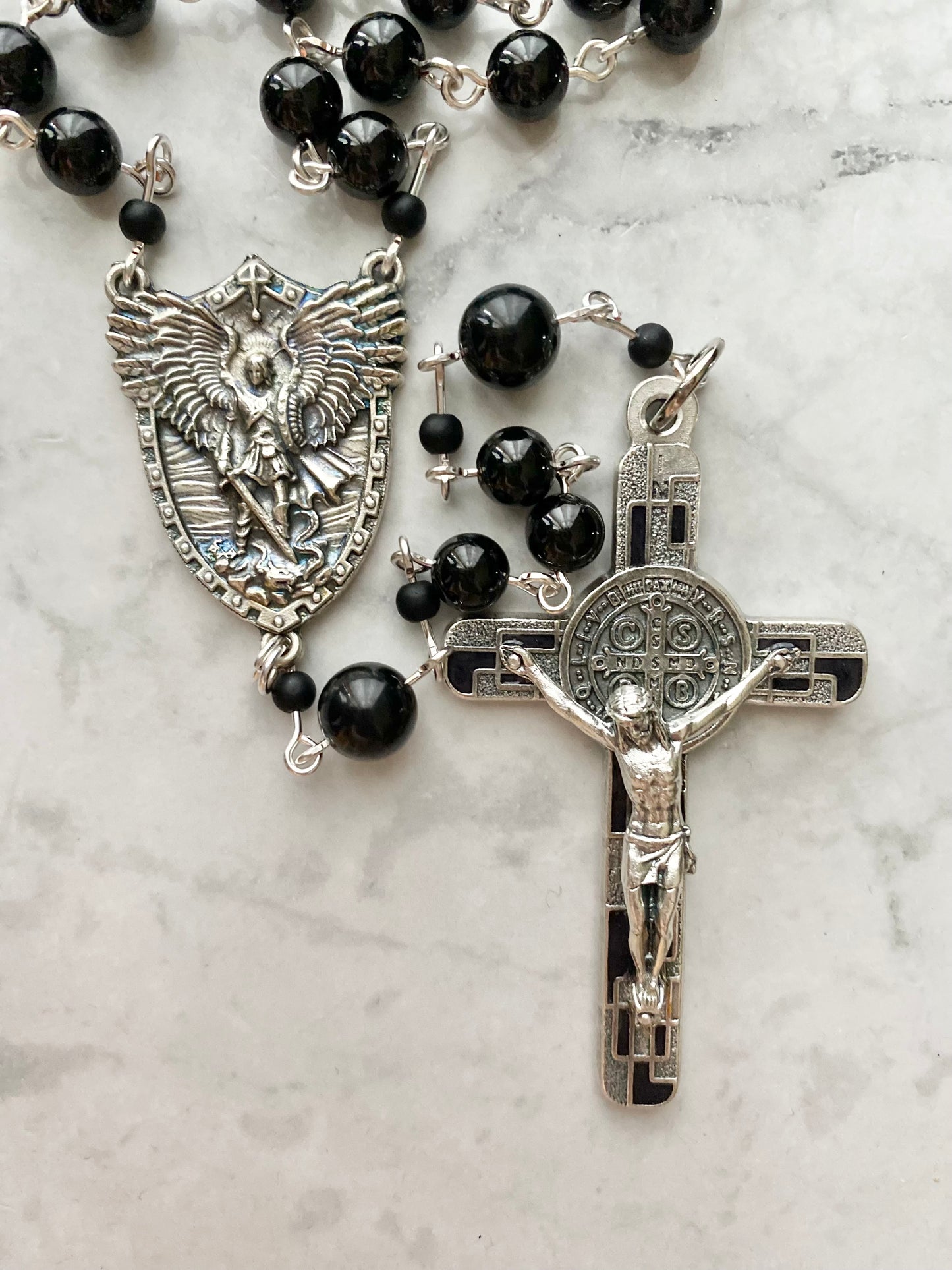 The Iron Vigil Rosary – Black Spinel & Silver