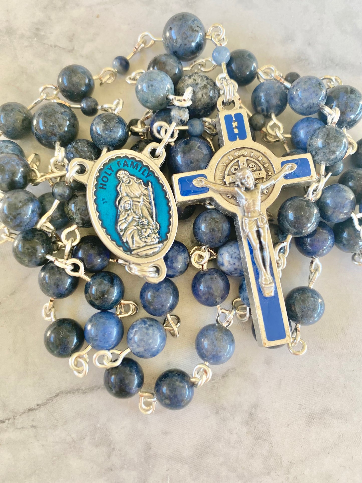 The Holy Family Midnight Ocean Rosary – Dumortierite & Blue Enamel