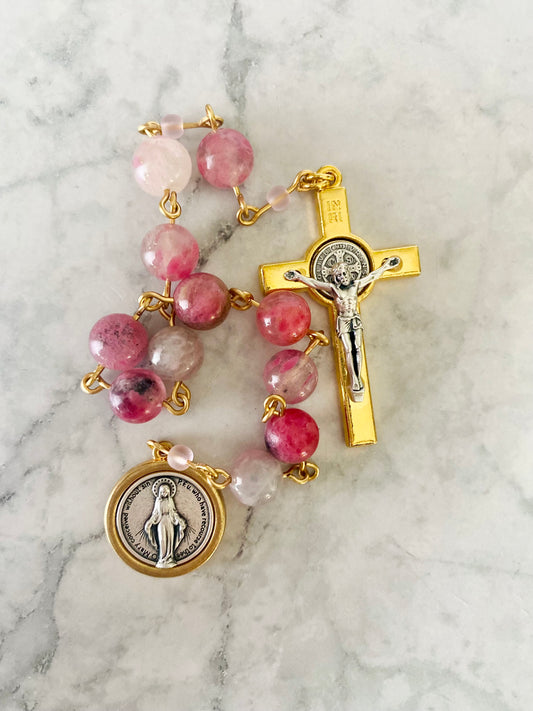Rose & Gold Madagascar Rhodonite "Mercy" Pocket Rosary