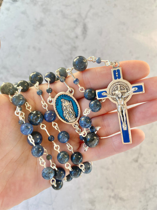 The Holy Family Midnight Ocean Rosary – Dumortierite & Blue Enamel