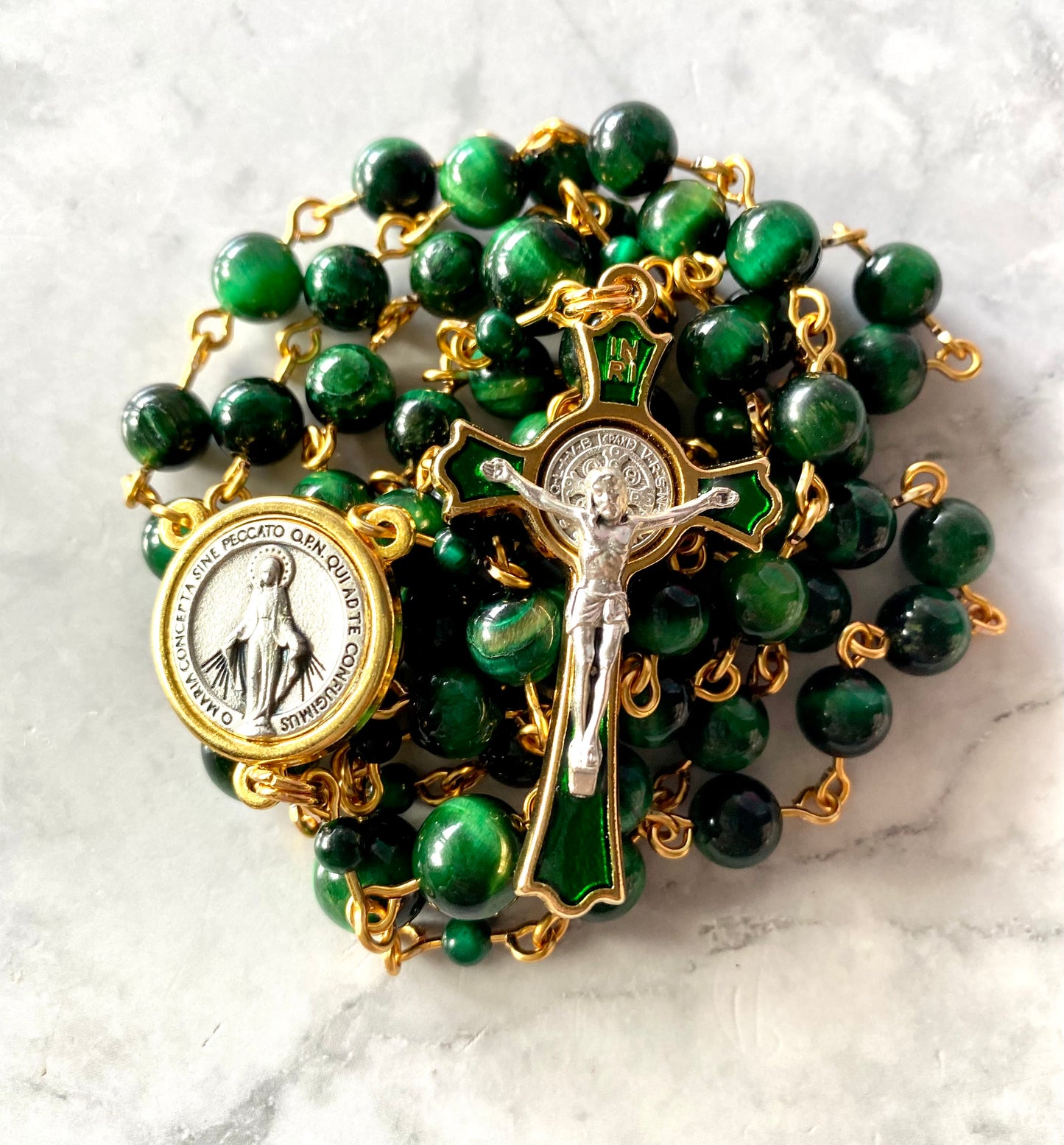 The Emerald Guardian Heritage Rosary – Green Tiger Eye & Enamel