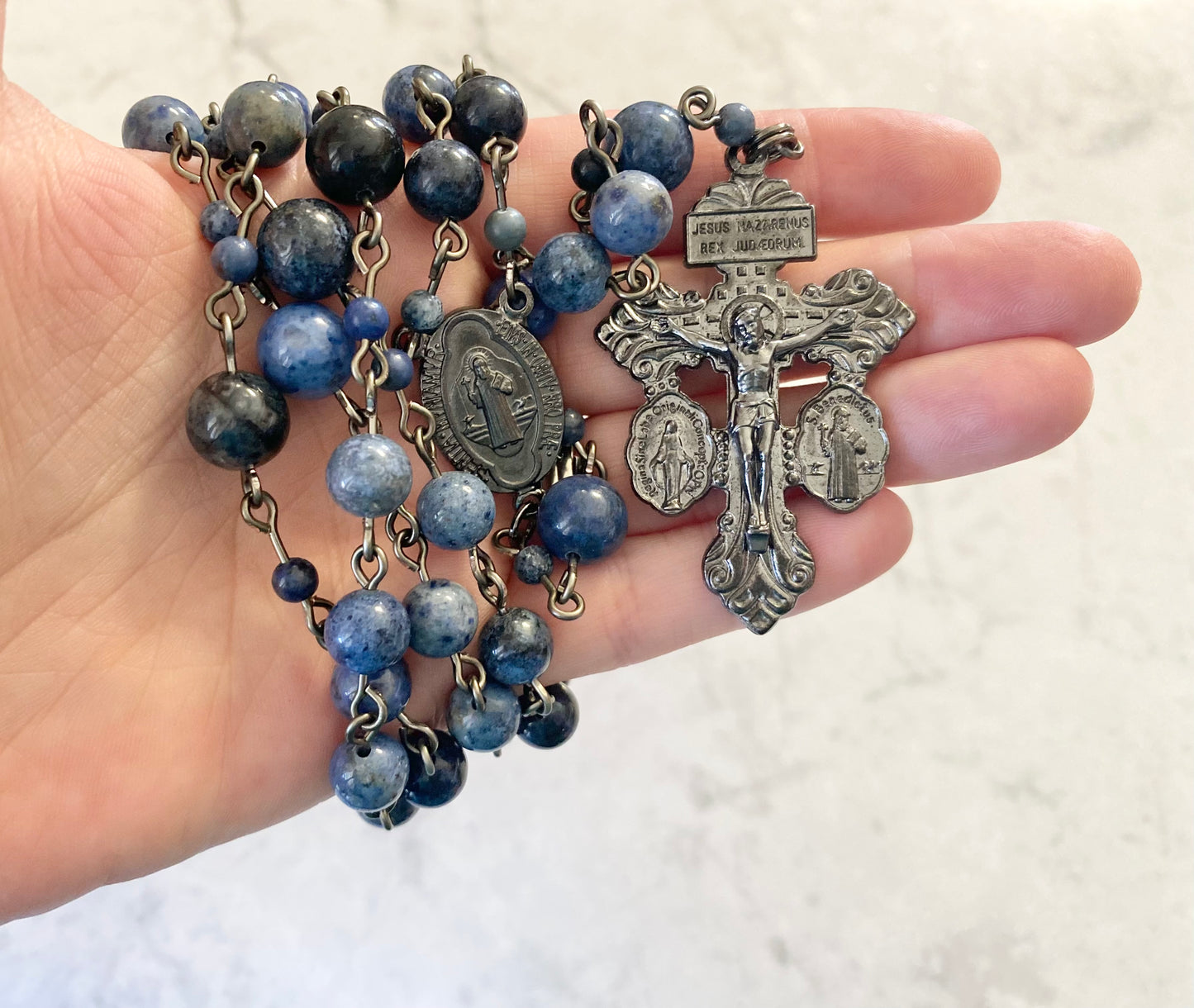 The Midnight Sentinel Pardon Rosary – Dumortierite & Gunmetal