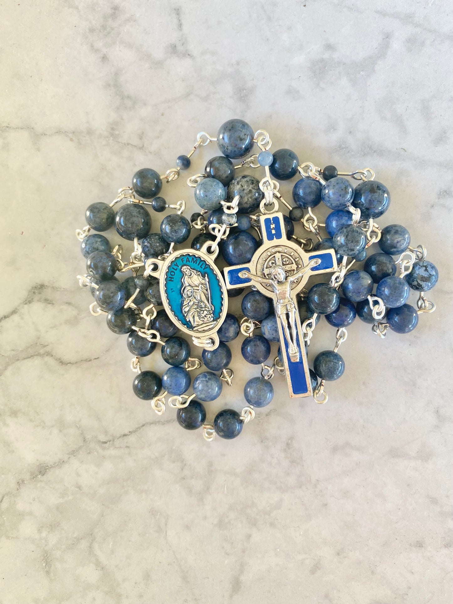 The Holy Family Midnight Ocean Rosary – Dumortierite & Blue Enamel
