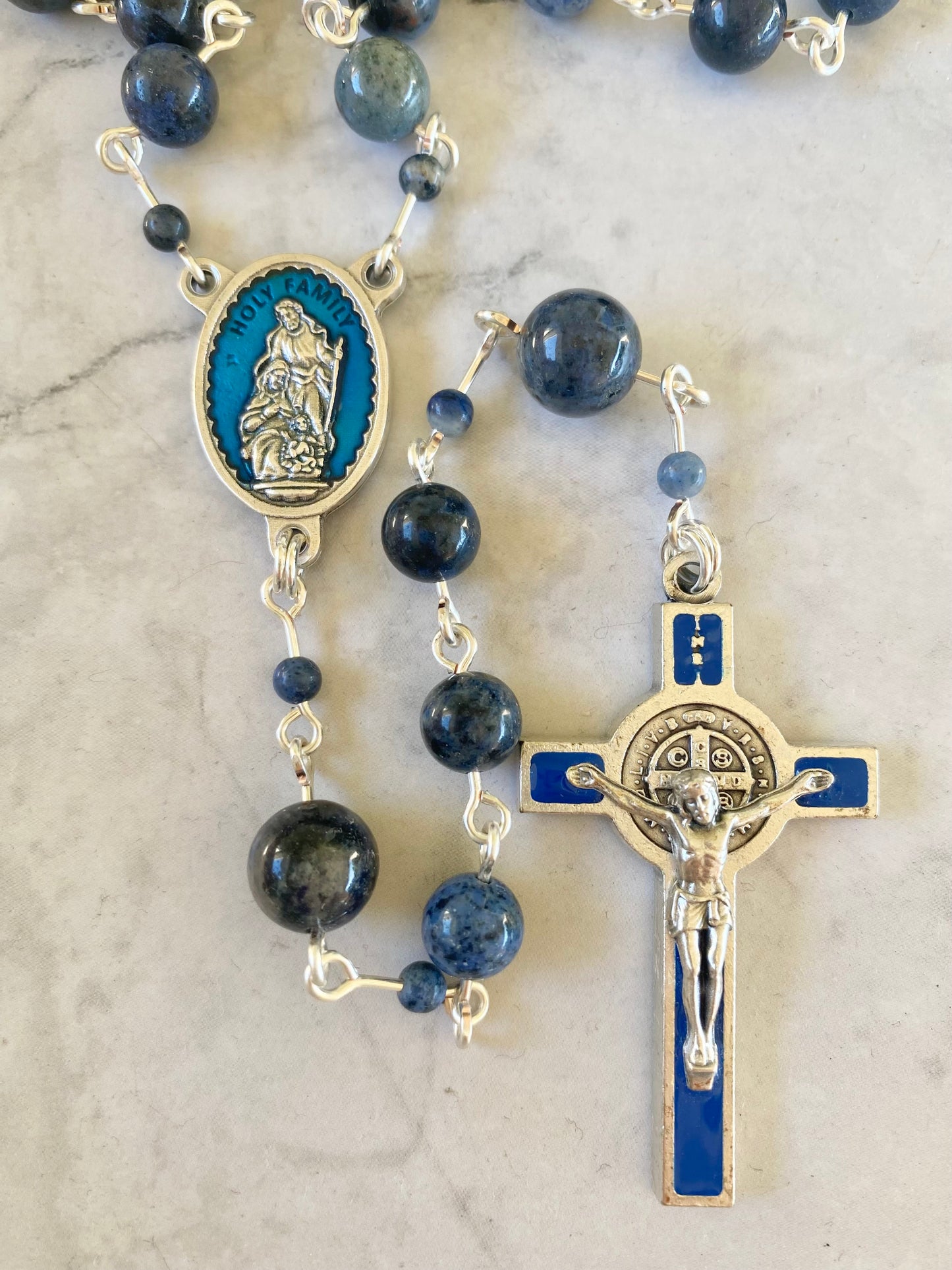 The Holy Family Midnight Ocean Rosary – Dumortierite & Blue Enamel
