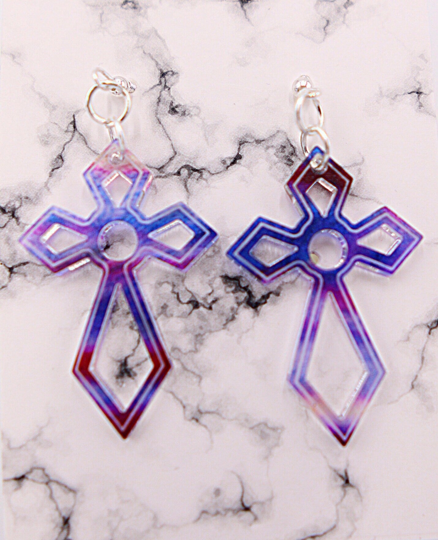 Purple Cross Earrings