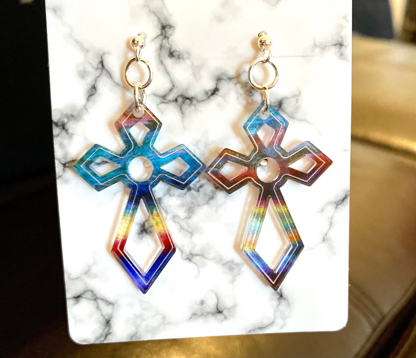 Purple Cross Earrings