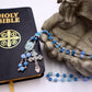 Cracked Matte Blue Gemstone - Durable Holy Rosary - Miraculous Medal Pardon Italy Crucifix - Natural Sky Agate - Catholic Prayer Beads Aqua