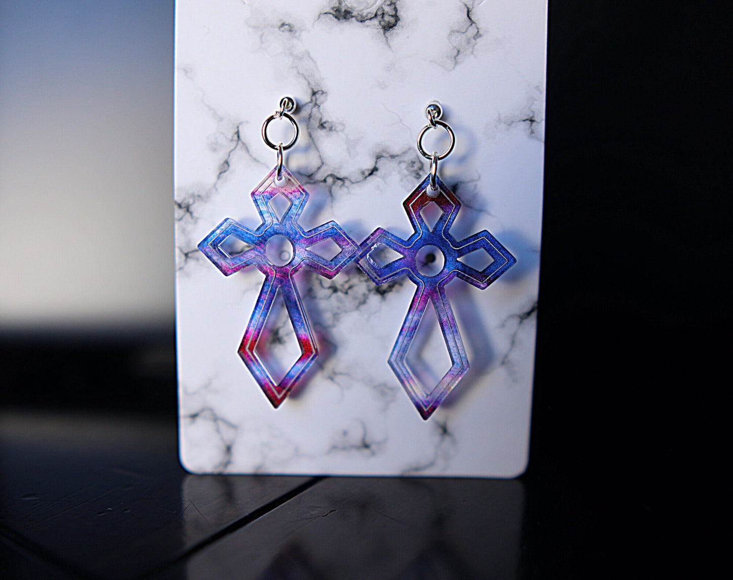 Purple Cross Earrings