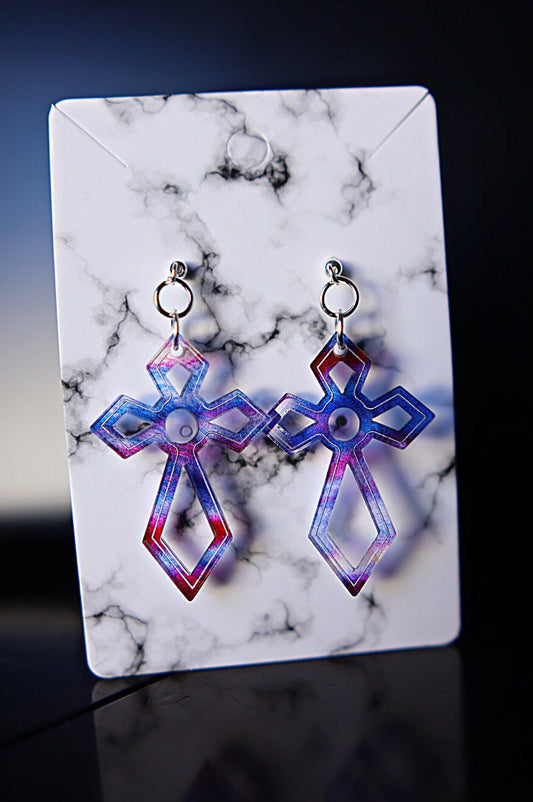 Purple Cross Earrings