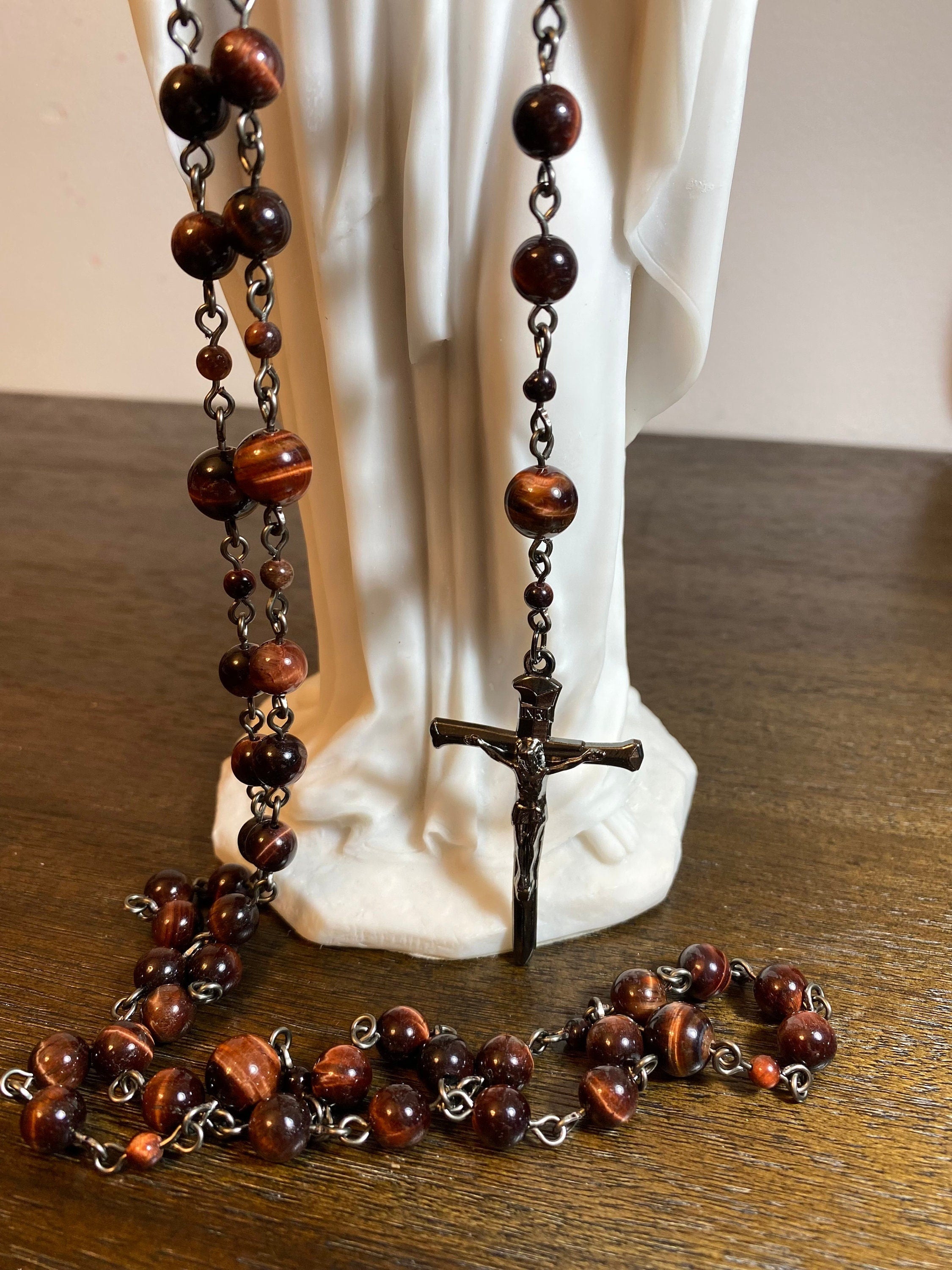 Handmade Rosary, newest 10mm Dark Red Tiger Eye Beads