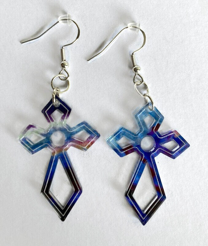 Purple Cross Earrings