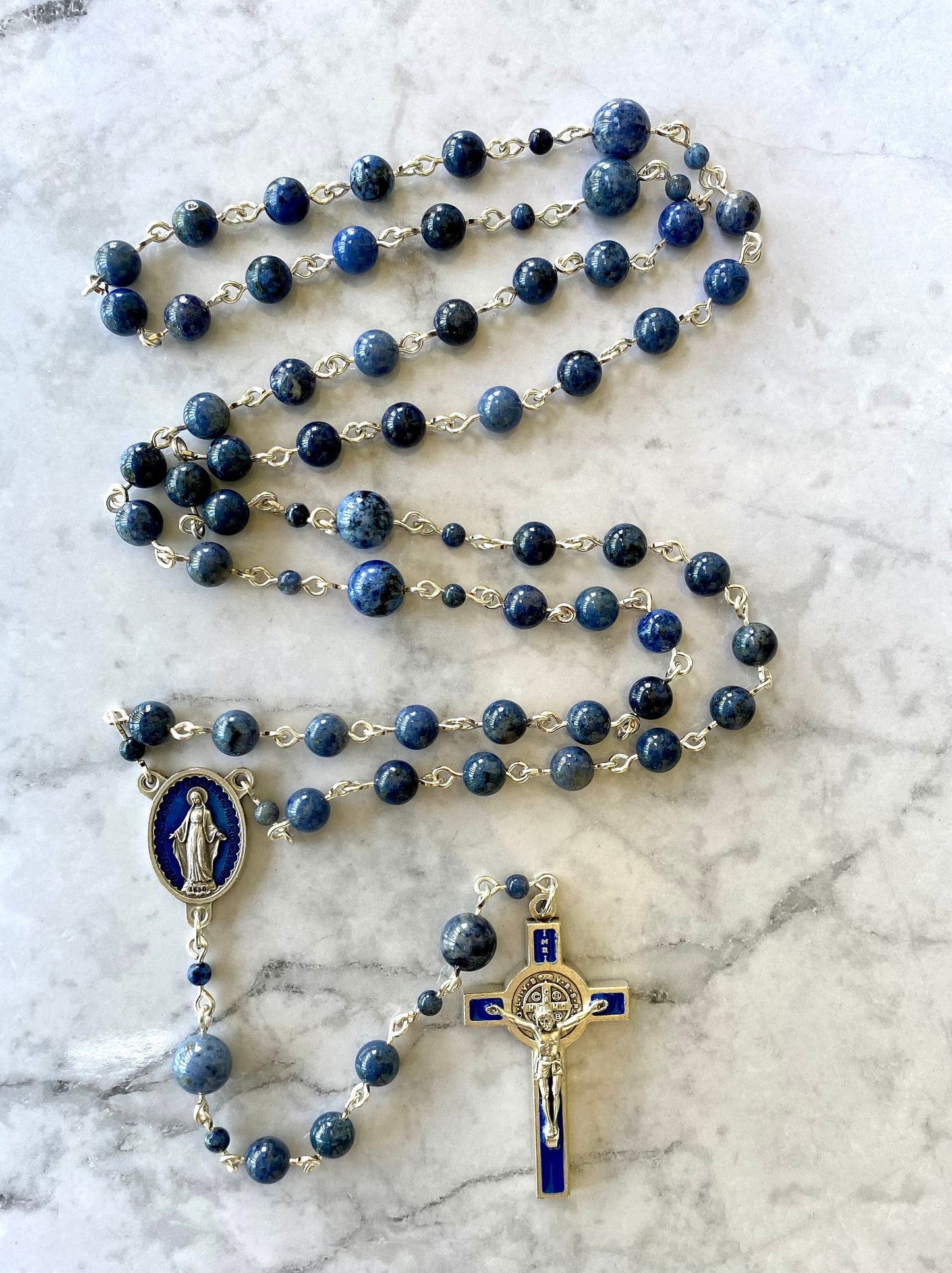 Blue Enamel St. Benedict Crucifix Gemstone Rosary