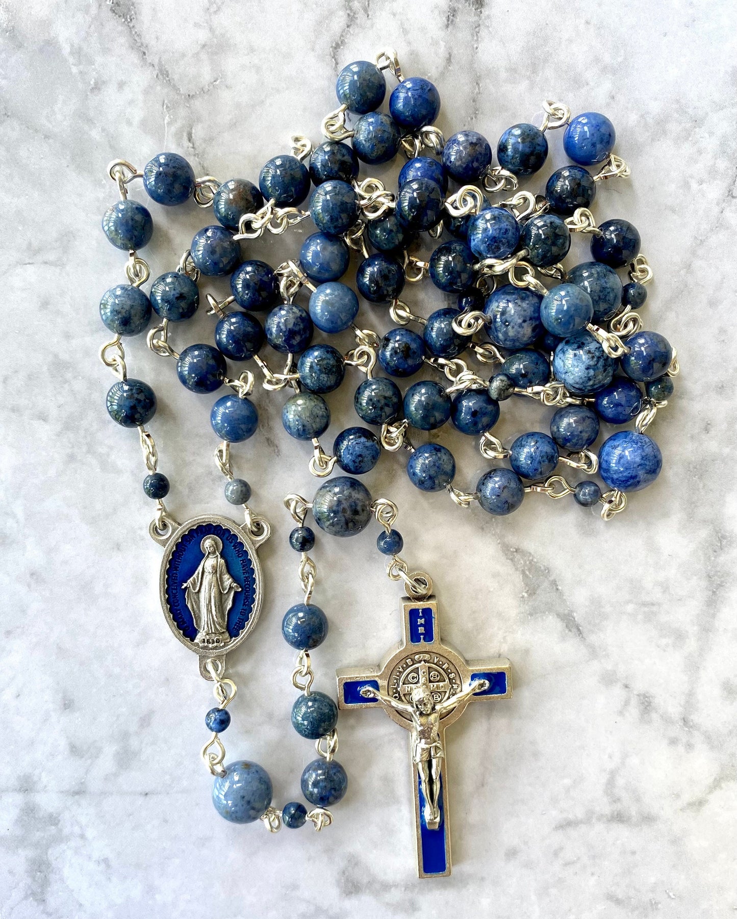 Blue Enamel St. Benedict Crucifix Gemstone Rosary