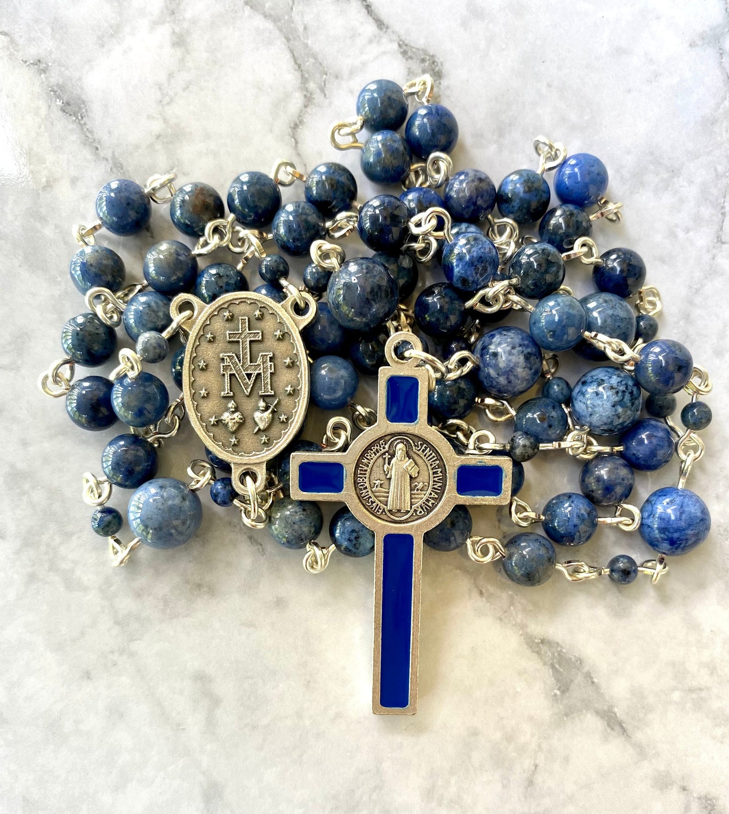 Blue Enamel St. Benedict Crucifix Gemstone Rosary