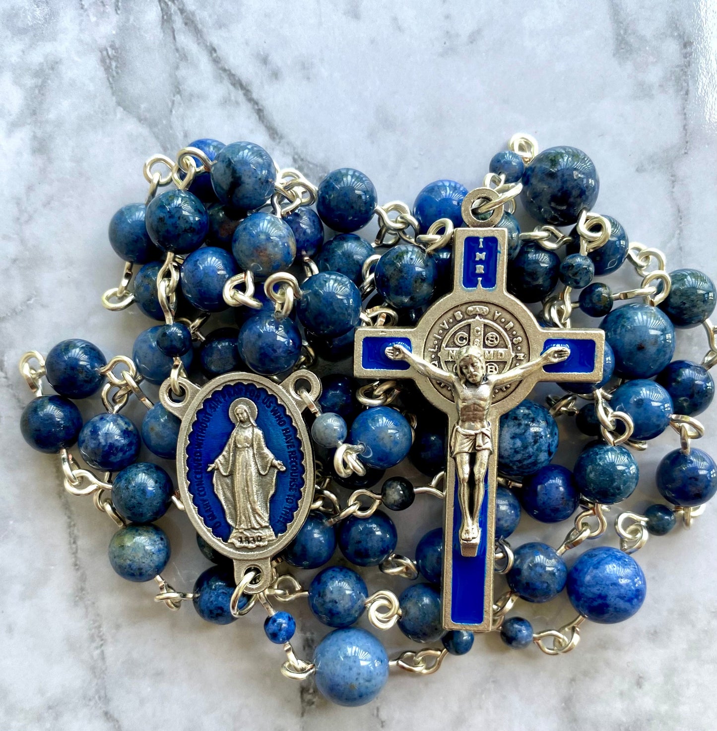 Blue Enamel St. Benedict Crucifix Gemstone Rosary