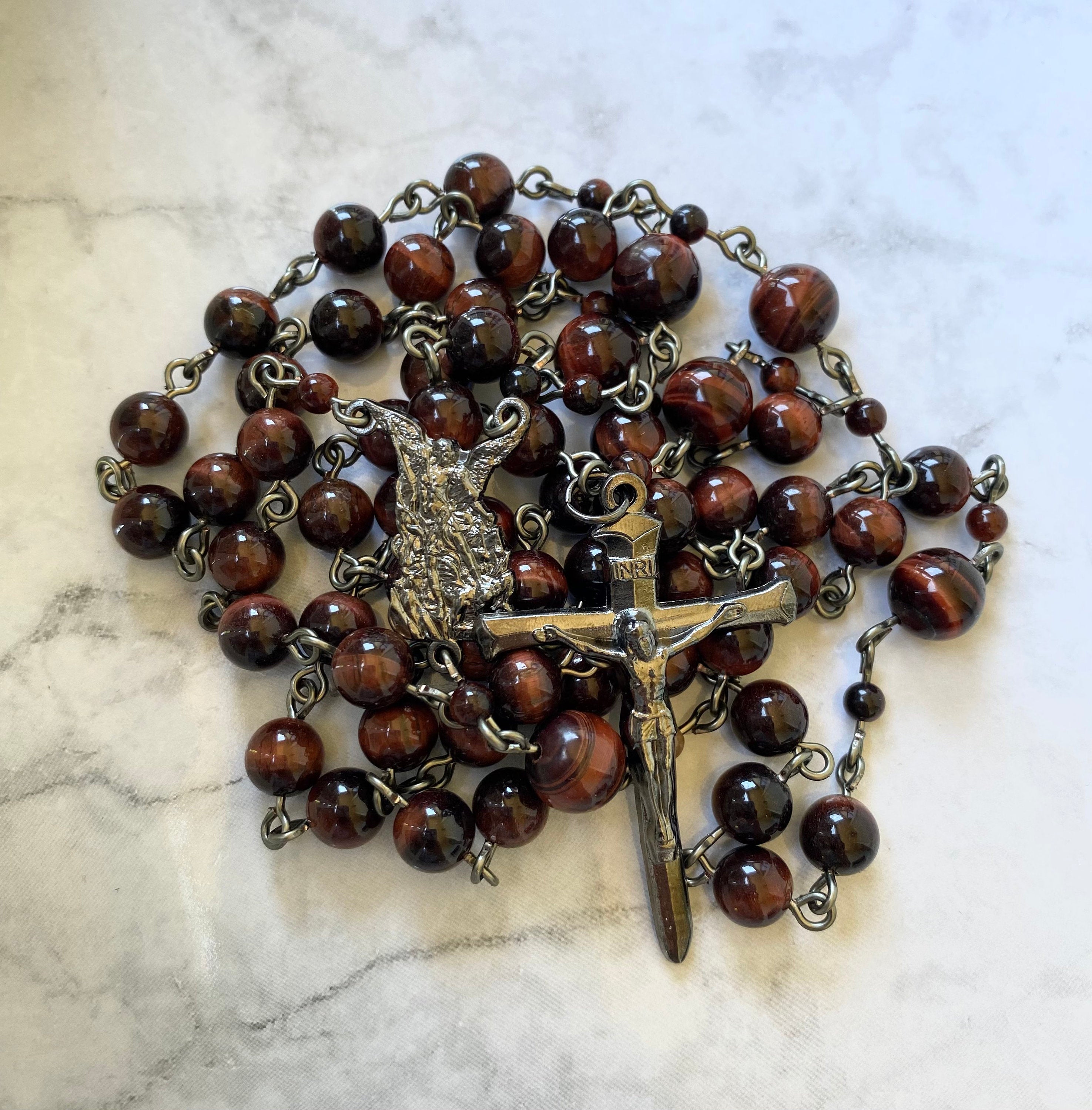 Handmade Rosary, 10mm Dark Red Tiger outlets Eye Beads