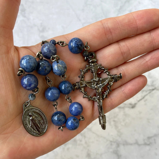 Blue Pocket Rosary with Gunmetal Crucifix