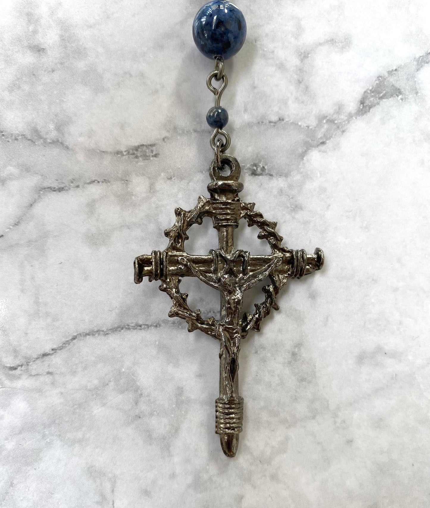 Blue Pocket Rosary with Gunmetal Crucifix