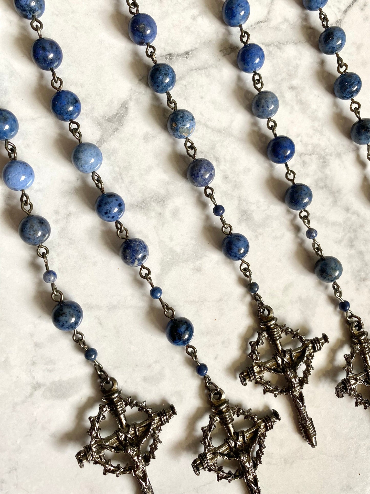 Blue Pocket Rosary with Gunmetal Crucifix