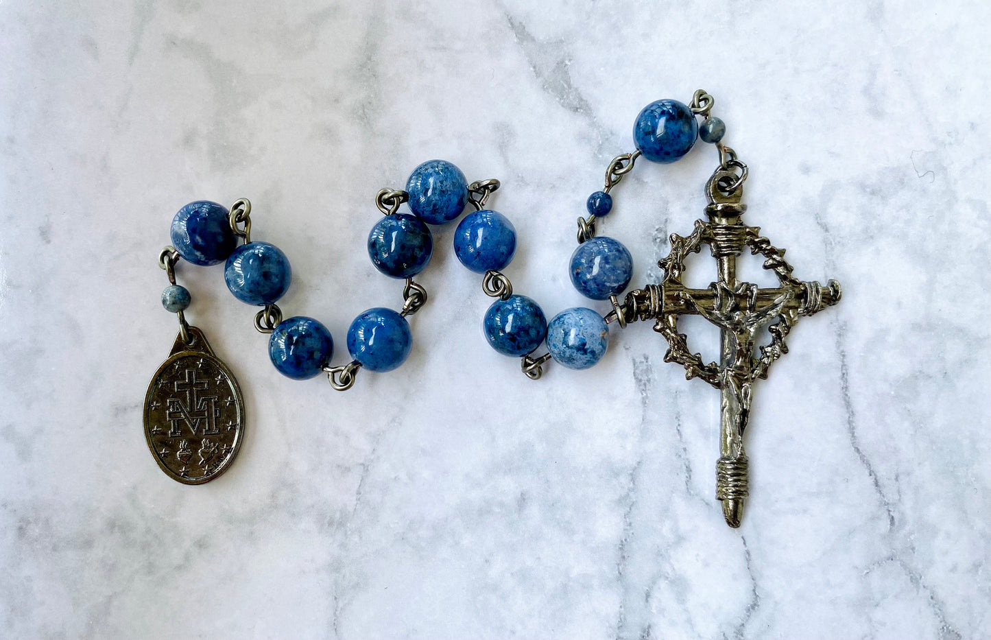 Blue Pocket Rosary with Gunmetal Crucifix