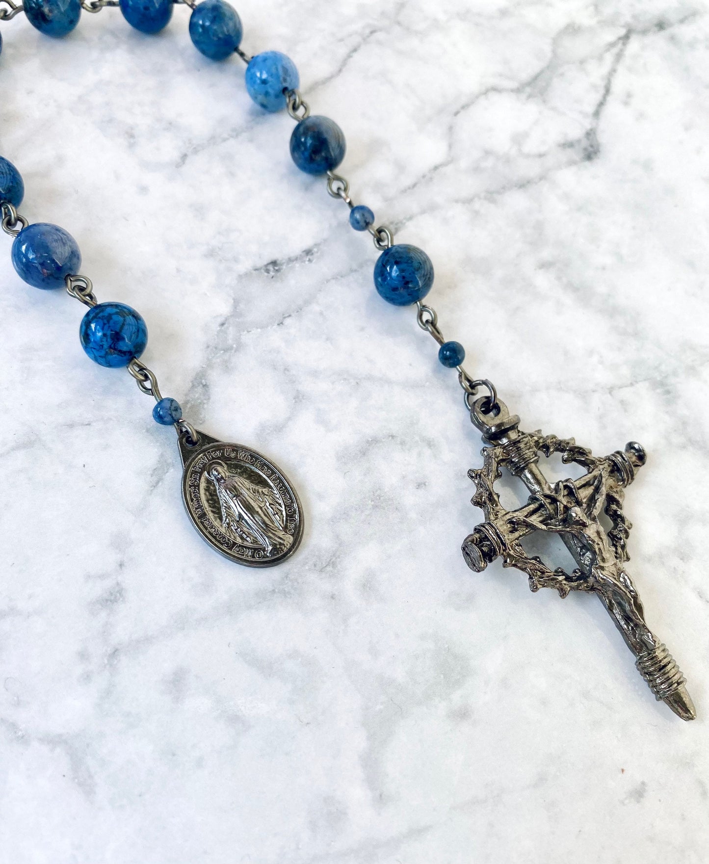 Blue Pocket Rosary with Gunmetal Crucifix