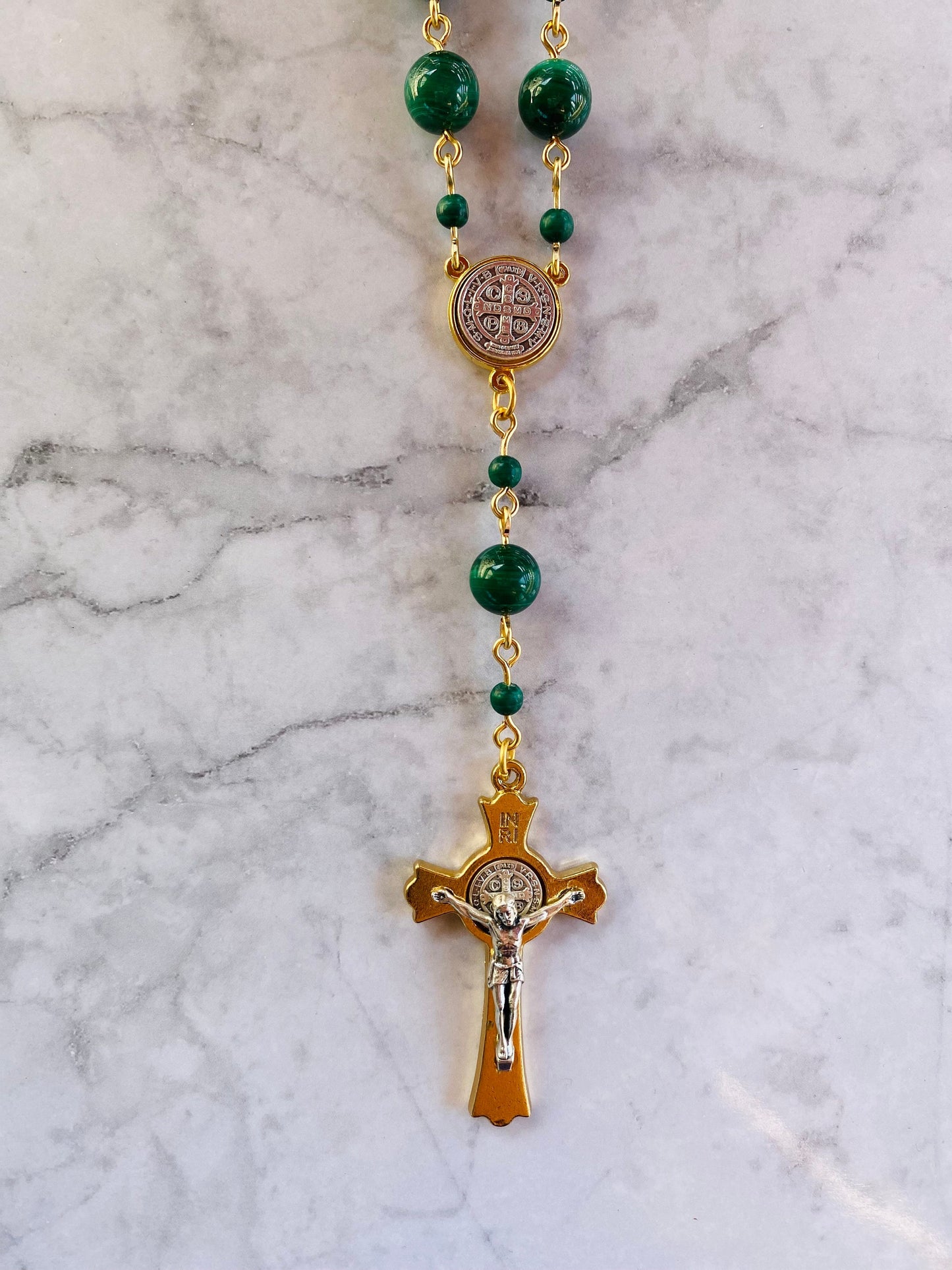 Dark Green Gemstone Mini Rosary