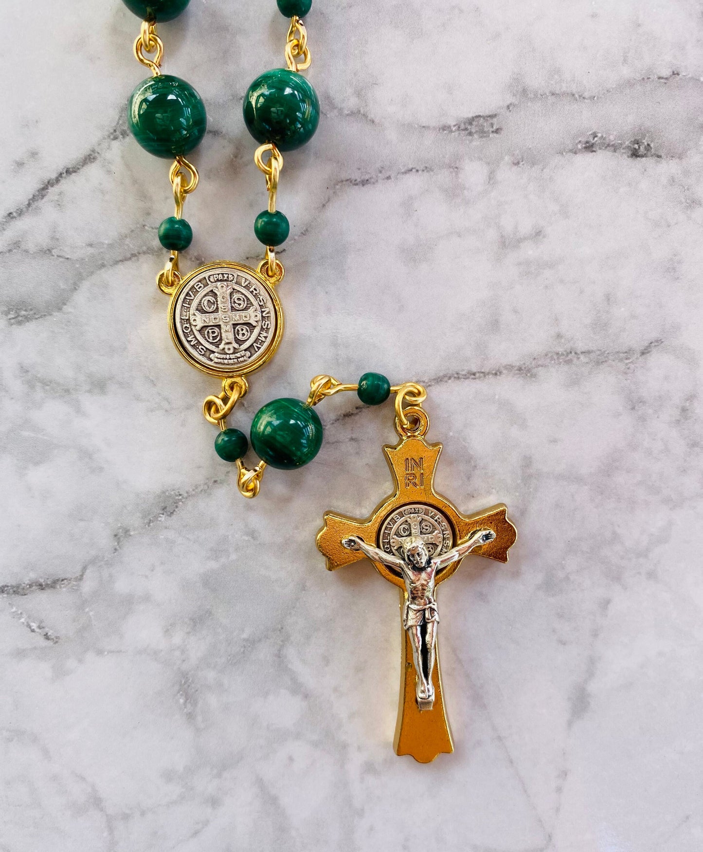 Dark Green Gemstone Mini Rosary