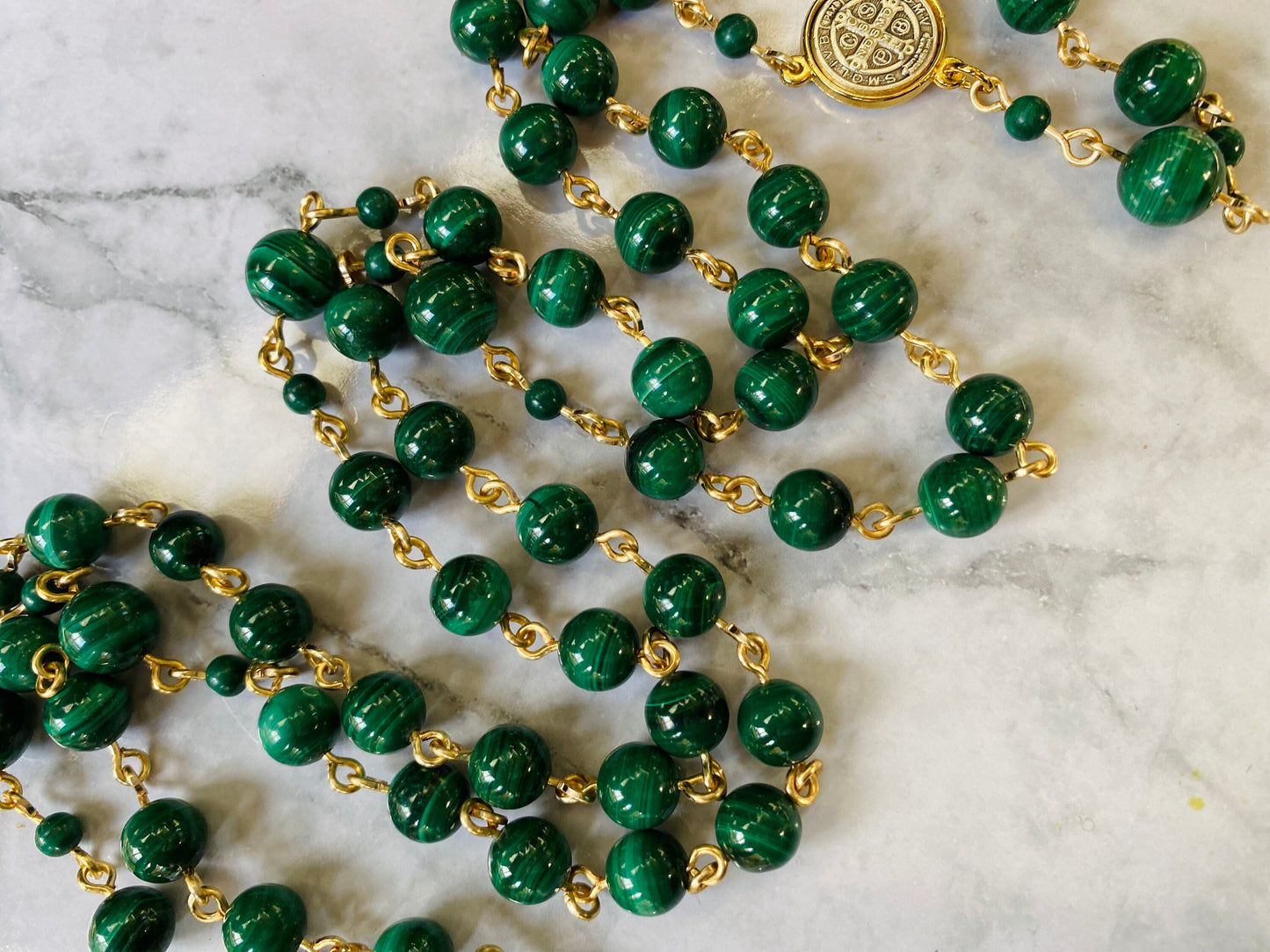 Malachite gemstone Rosary - Handmade in the USA - Green prayer beads - Catholic meditation