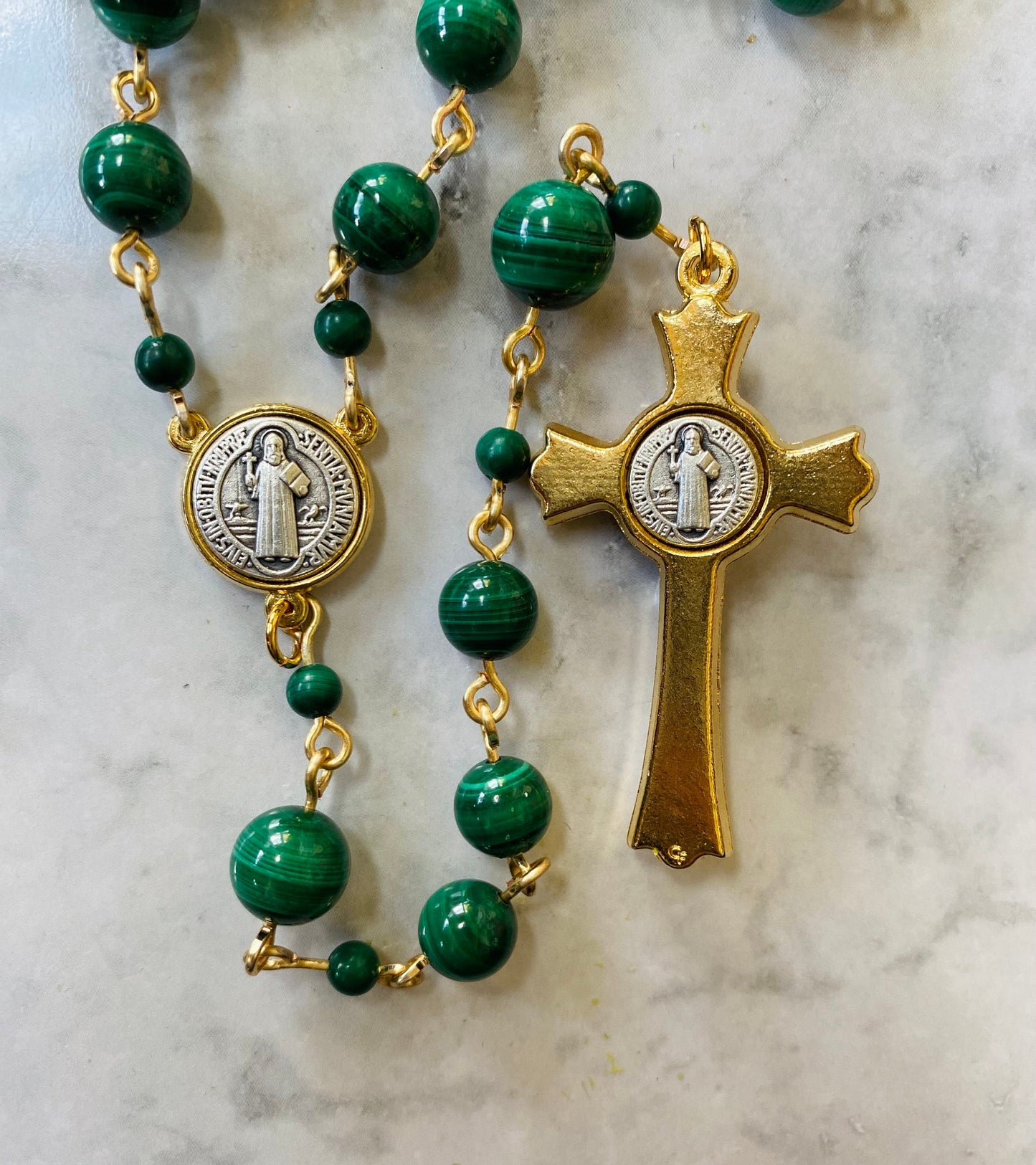 Malachite gemstone Rosary - Handmade in the USA - Green prayer beads - Catholic meditation