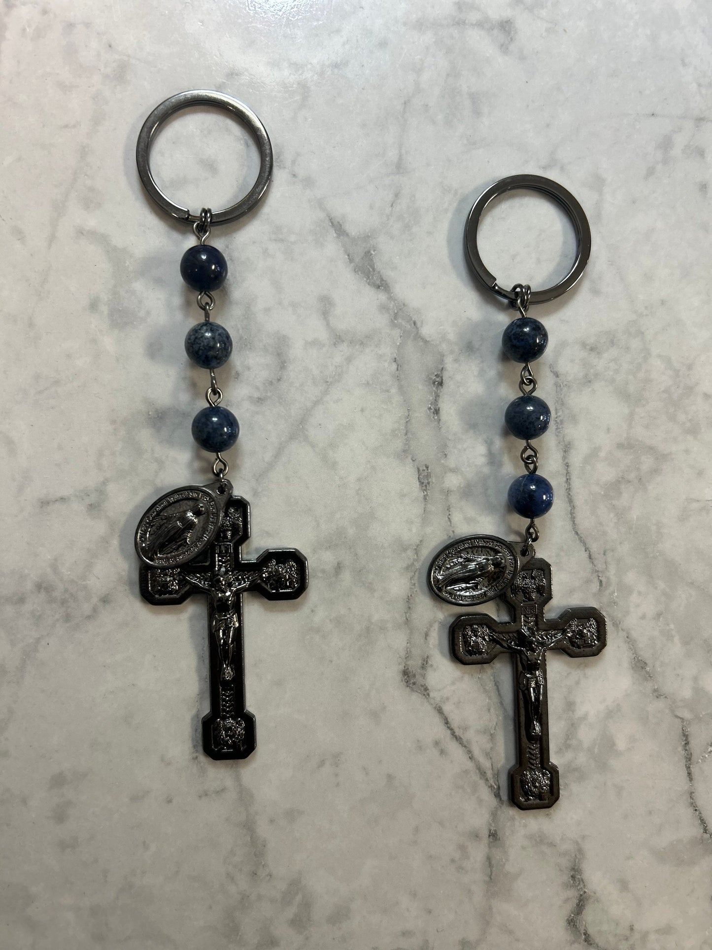 Blue Catholic Rosary Keychain