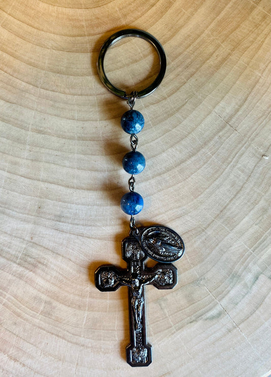 Blue Catholic Rosary Keychain