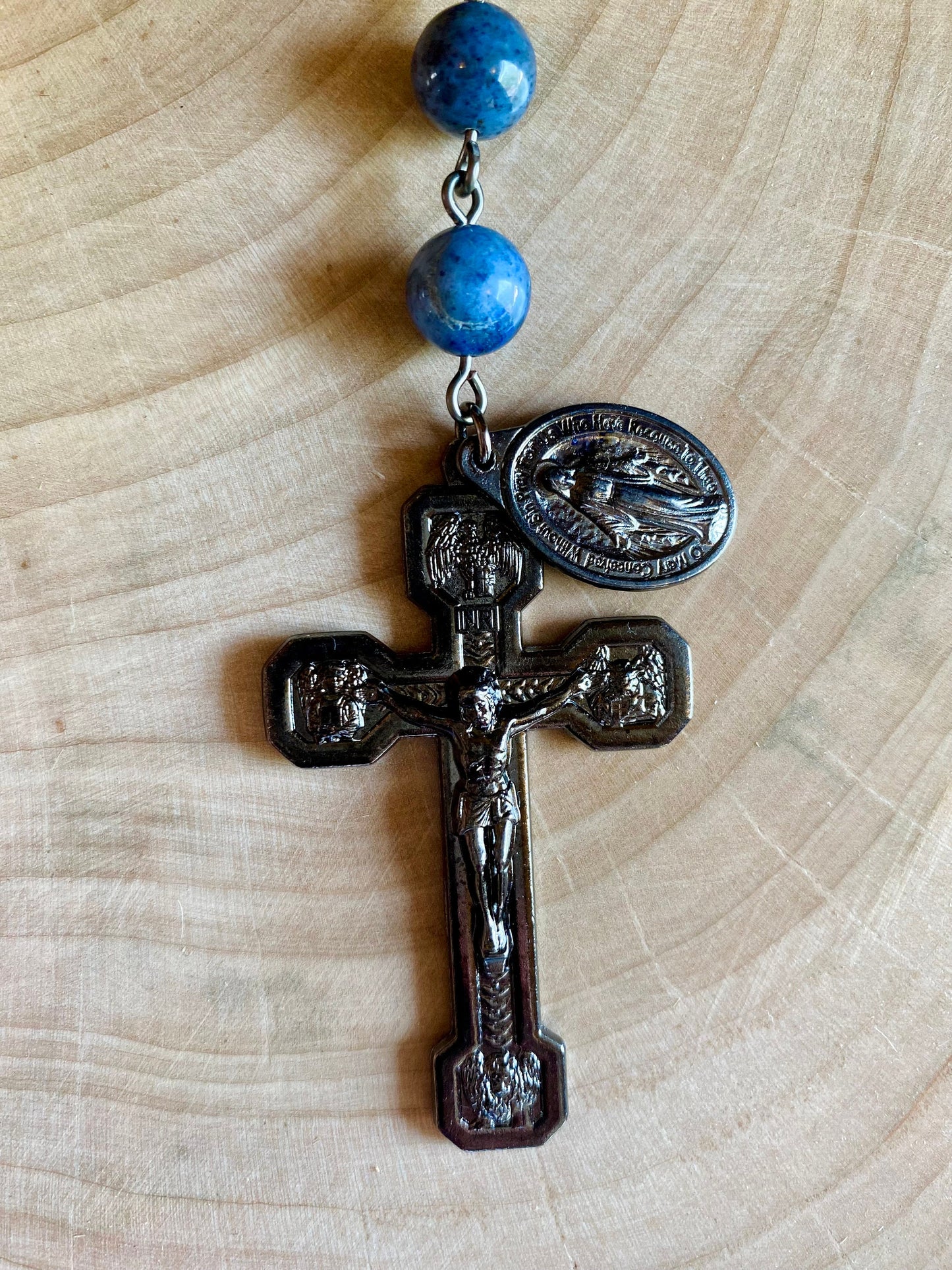 Blue Catholic Rosary Keychain