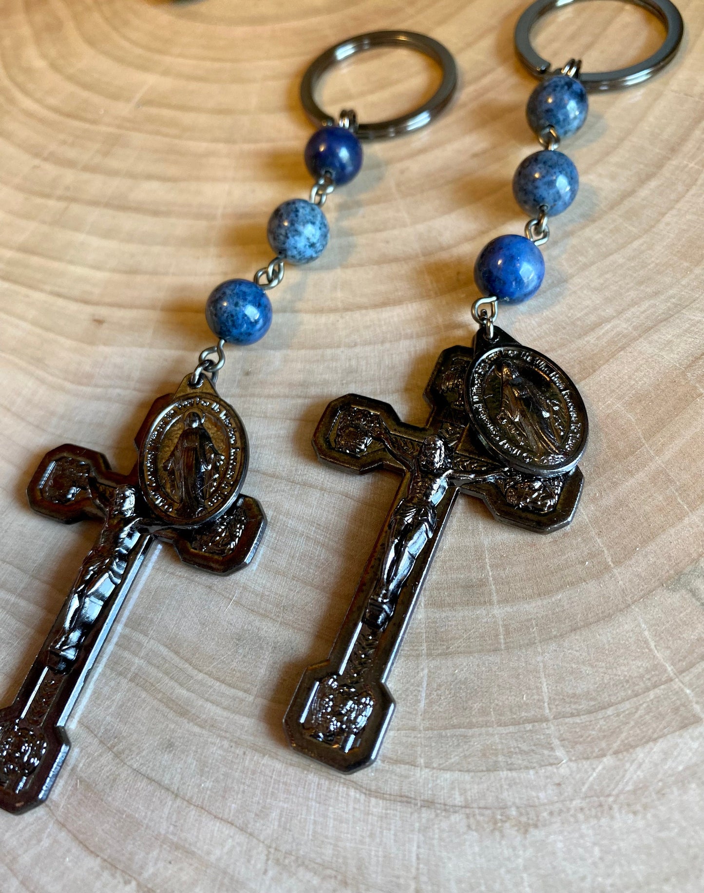 Blue Catholic Rosary Keychain