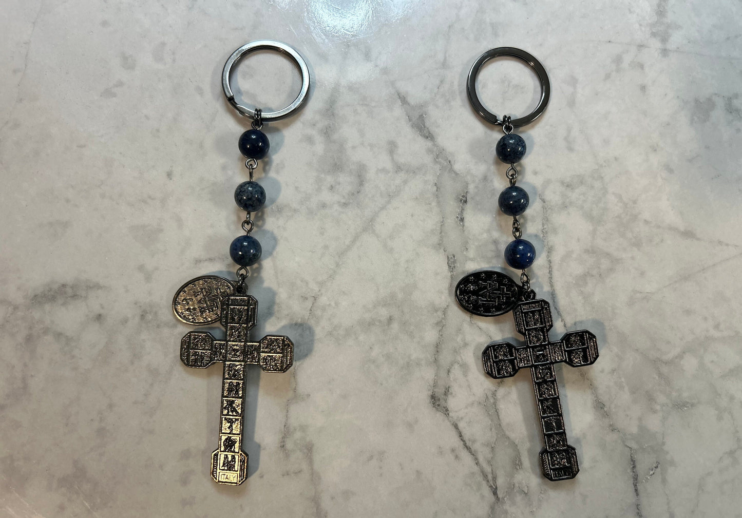 Blue Catholic Rosary Keychain