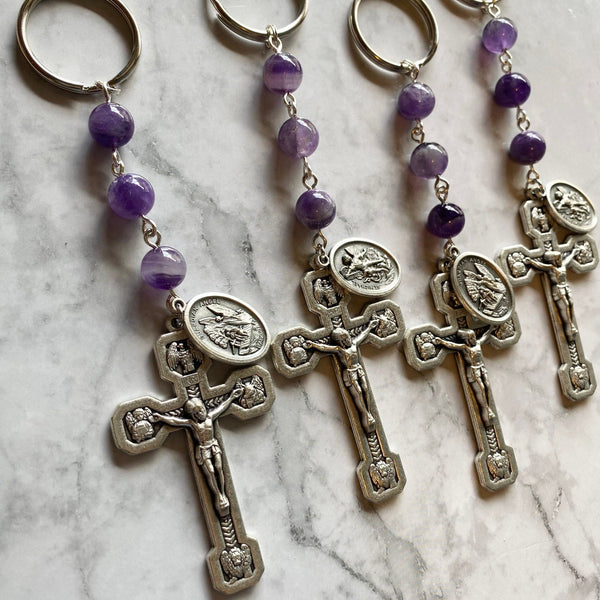 Purple Chevron Amethyst Rosary Keychain