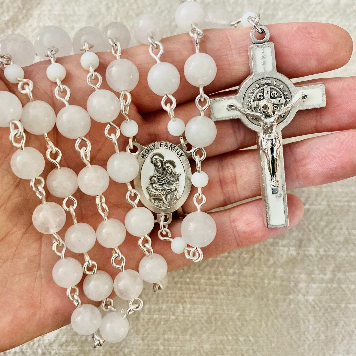 Large Bead White Rosary